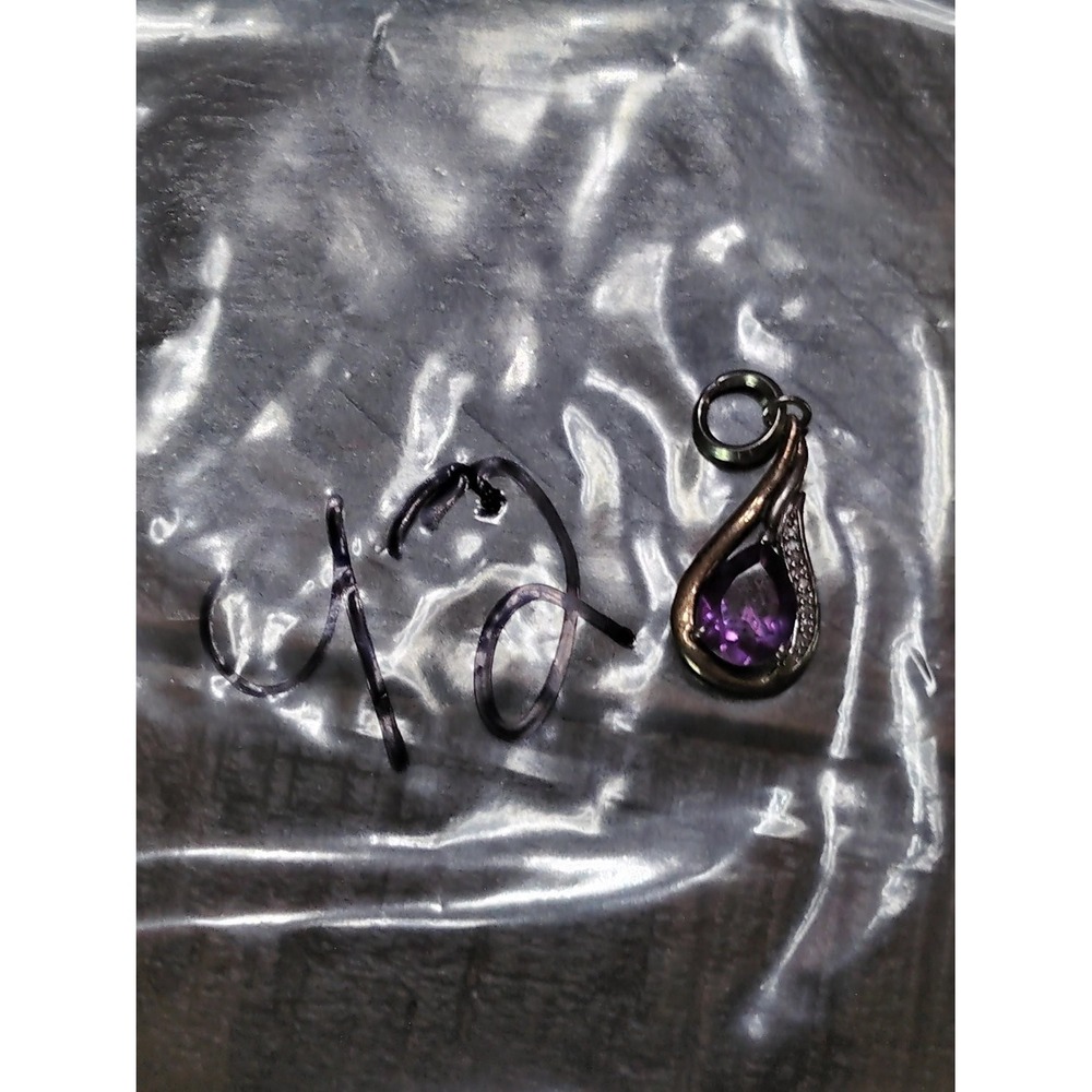 Sterling Silver Purple Amethyst Teardrop Pendant Charm Pave Swirl 925 China